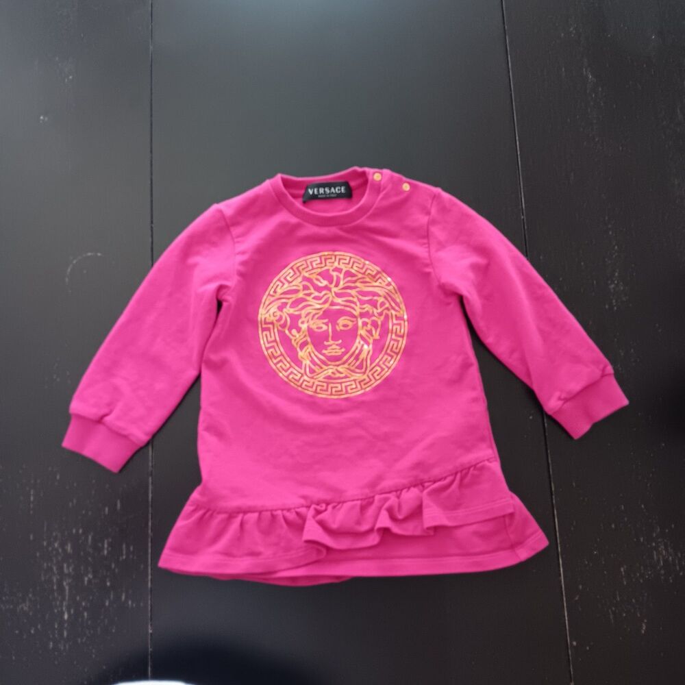 Girls Pink Medusa Logo Dress 18/24M logo print in gold foil long sleeve